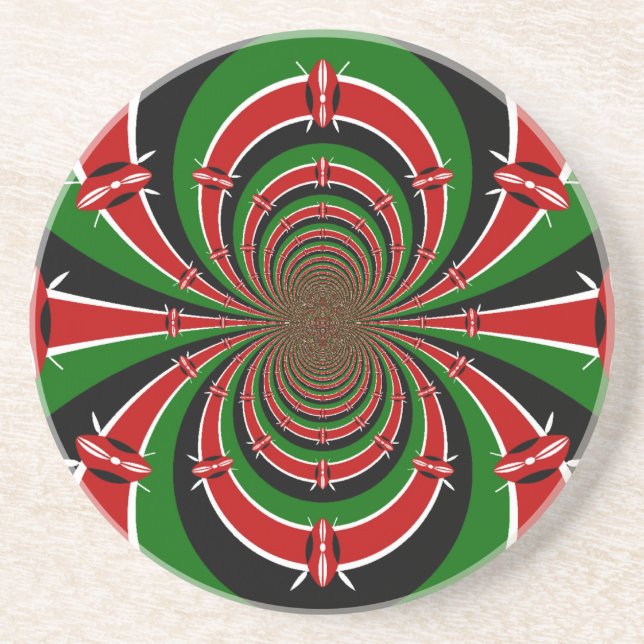 Vibrant Kenya Vision: Mirrored Kenyan Flag Art  Coaster (Front)