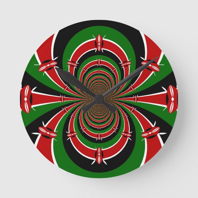 Vibrant Kenya Vision: Mirrored Kenyan Flag Art  Round Clock (Front)