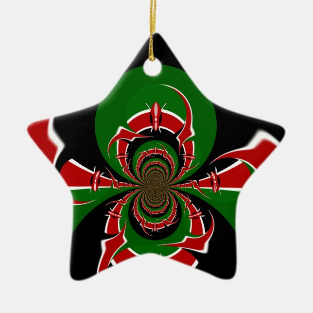 Vibrant Kenyan Flag Pattern: A Powerful Art Ceramic Tree Decoration (Front)