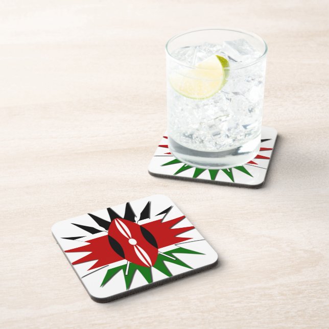 Vibrant Kenyan Flag Pattern: An 18-Star Art Coaster (Right Side)