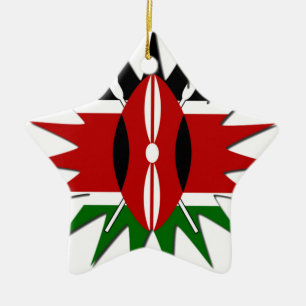 Vibrant Kenyan Flag Pattern: An 18-Star Art  Desig Ceramic Tree Decoration