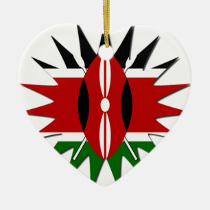 Vibrant Kenyan Flag Pattern: An 18-Star Art  Desig Ceramic Tree Decoration