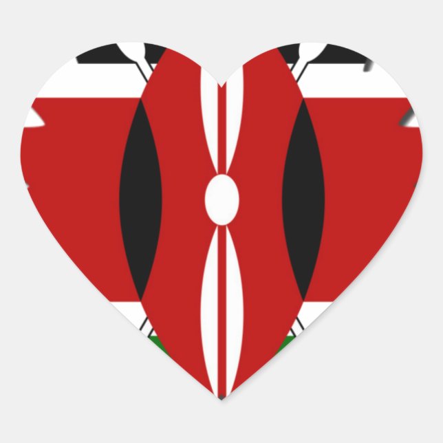 Vibrant Kenyan Flag Pattern: An 18-Star Art Heart Sticker (Front)