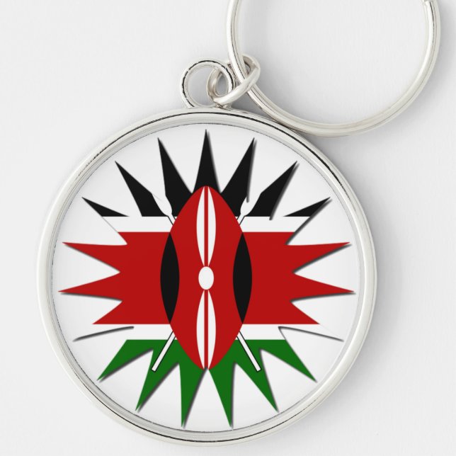 Vibrant Kenyan Flag Pattern: An 18-Star Art Key Ring (Front)