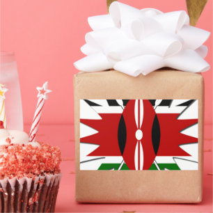 Vibrant Kenyan Flag Pattern: An 18-Star Art Rectangular Sticker