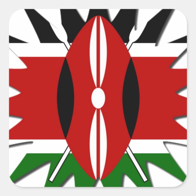 Vibrant Kenyan Flag Pattern: An 18-Star Art Square Sticker (Front)