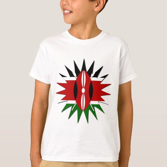 Vibrant Kenyan Flag Pattern: An 18-Star Art T-Shirt (Front)