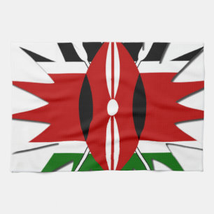 Vibrant Kenyan Flag Pattern: An 18-Star Art Tea Towel
