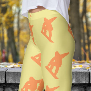 Vibrant Khaki Yellow Womens Snowboarding Pattern Leggings