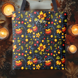 Vibrant Khokhloma Style Floral Pattern Tote Bag