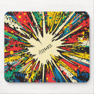 Vibrant Kinetic Blast - Crimson Blue Yellow Comic Mouse Pad