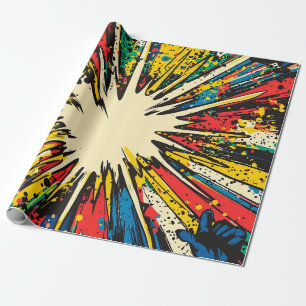 Vibrant Kinetic Blast - Crimson Blue Yellow Comic  Wrapping Paper