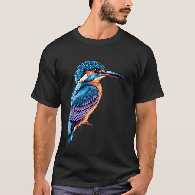 Vibrant Kingfisher Bird Artwork T-Shirt (Front)