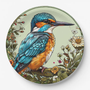 Vibrant Kingfisher Bird Paper Plate