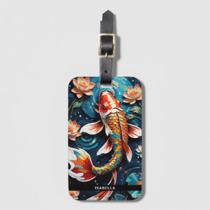 Vibrant Koi and Beautiful Flowers Aquatic Scene Luggage Tag
