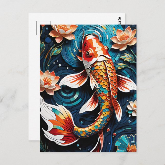 Vibrant Koi and Beautiful Flowers Aquatic Scene Postcard (Front/Back)