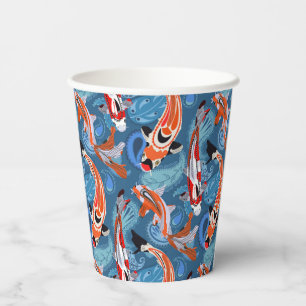 Vibrant Koi Fish Among Paisley Pattern Paper Cups
