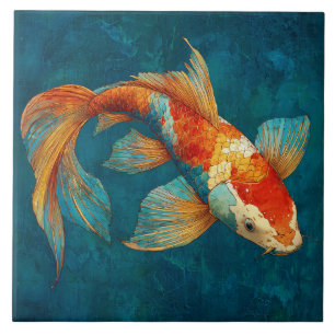 Vibrant Koi Fish Illustration Tile