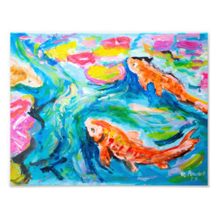Vibrant Koi Fish Pond Expressionist Photo Print