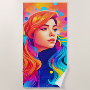 Vibrant Lady Digital Artwork Beach Towel