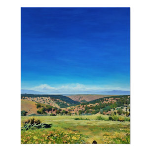 Vibrant Landscape Painting of Rolling Hills  Poster