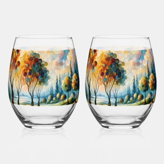 Vibrant Landscape Stemless Wine Glass (Front)