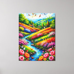 Vibrant Landscape with Blooming Flowers Canvas Print