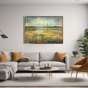 Vibrant Late Summer Field Landscape Impressionist Canvas Print