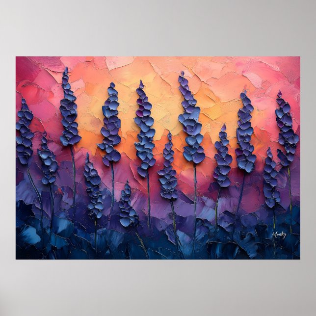 Vibrant Lavender Fields in a Sunset Sky – Textured Poster (Front)