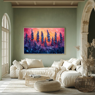 Vibrant Lavender Fields in a Sunset Sky – Textured Poster