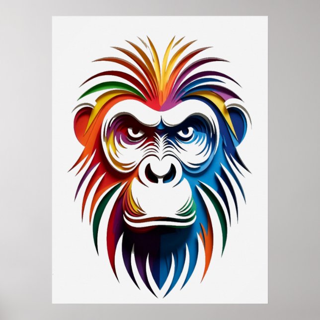 Vibrant Layered Gorilla Portrait Poster (Front)