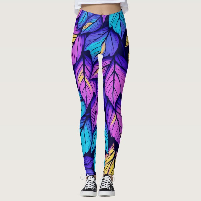 Vibrant Leaf Colorful Nature Leggings (Front)