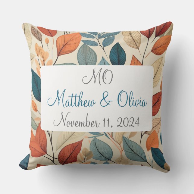 Vibrant Leaf Pattern Wedding Gift Cushion (Front)