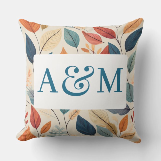 Vibrant Leaf Pattern with Dual Monogram Cushion (Front)