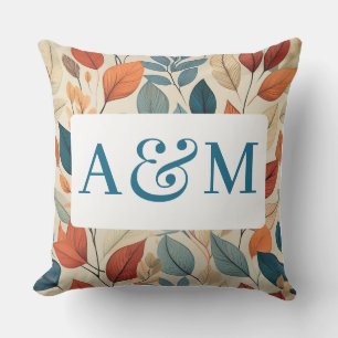 Vibrant Leaf Pattern with Dual Monogram Cushion
