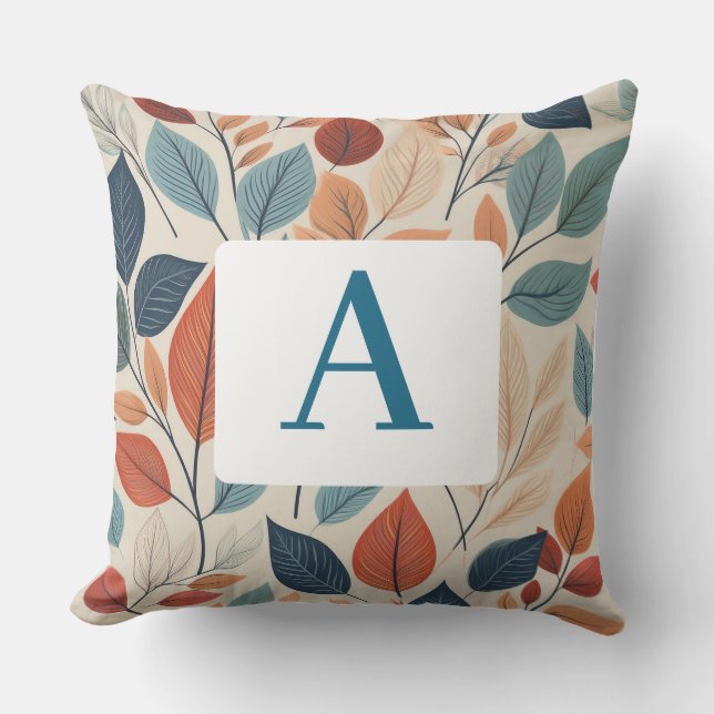 Vibrant Leaf Pattern with  Monogram Cushion (Front)