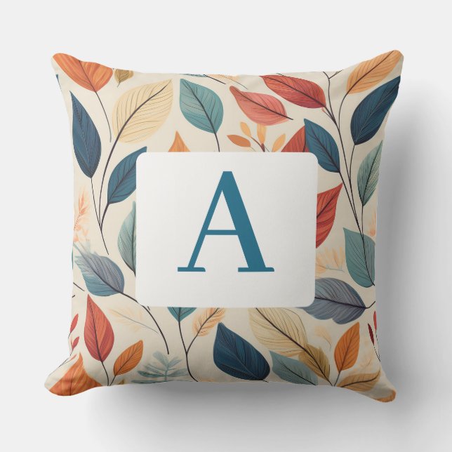 Vibrant Leaf Pattern with  Monogram Cushion (Front)