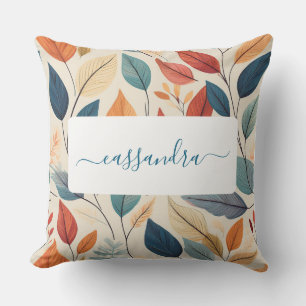 Vibrant Leaf Pattern with Name Cushion