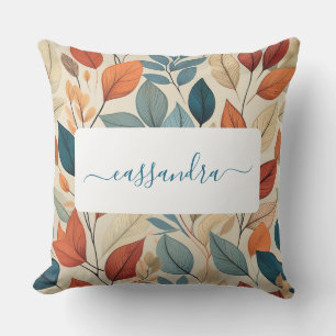 Vibrant Leaf Pattern with Name Cushion