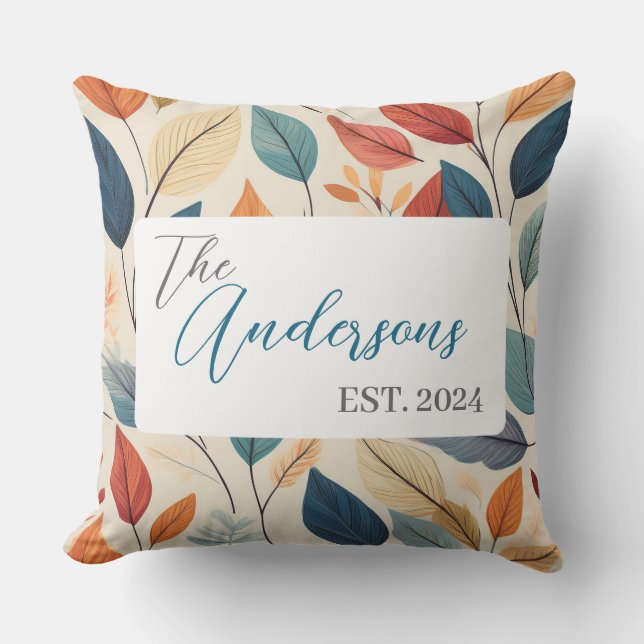 Vibrant Leaf Pattern with Name & Year Cushion (Front)
