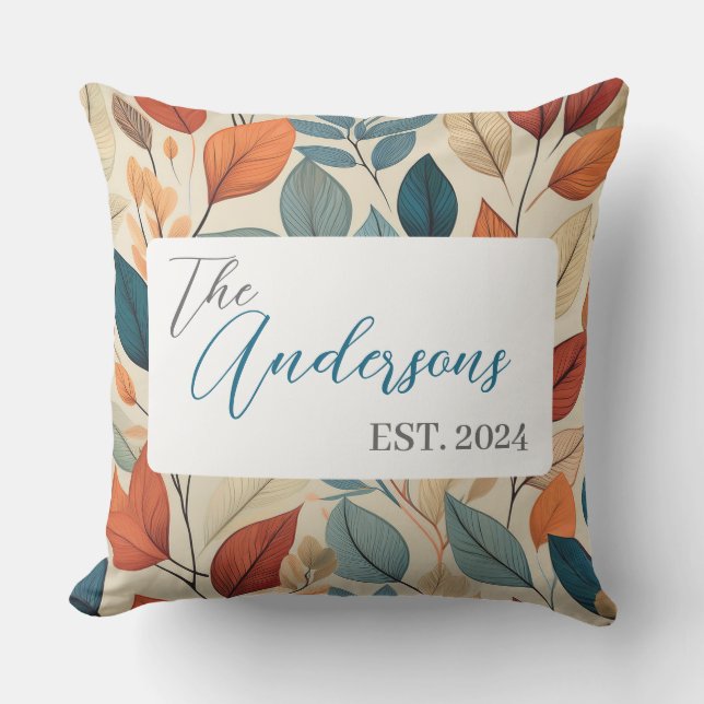 Vibrant Leaf Pattern with Name & Year Cushion (Front)