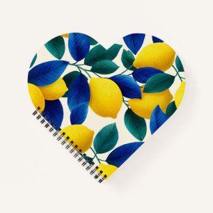 Vibrant Lemon & Blue Leaves Watercolor Pattern Notebook