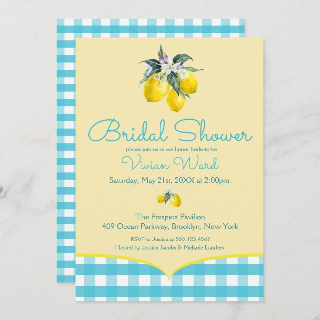 Vibrant Lemon Bridal Shower Invitations (Front/Back)
