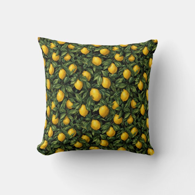 Vibrant Lemon Citrus Tree Pattern Cushion (Front)