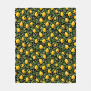 Vibrant Lemon Citrus Tree Pattern Fleece Blanket