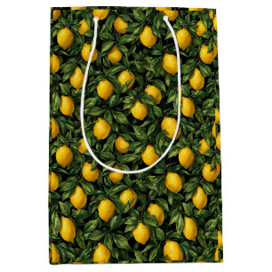 Vibrant Lemon Citrus Tree Pattern Medium Gift Bag