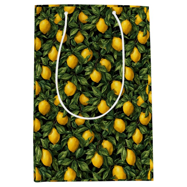 Vibrant Lemon Citrus Tree Pattern Medium Gift Bag (Front)
