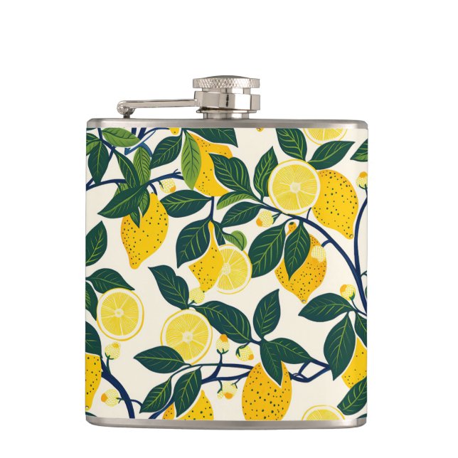 Vibrant Lemon Grove Hip Flask (Front)