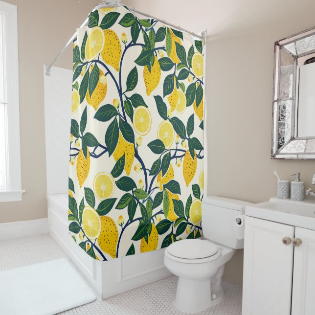 Vibrant Lemon Grove Shower Curtain (In Situ)