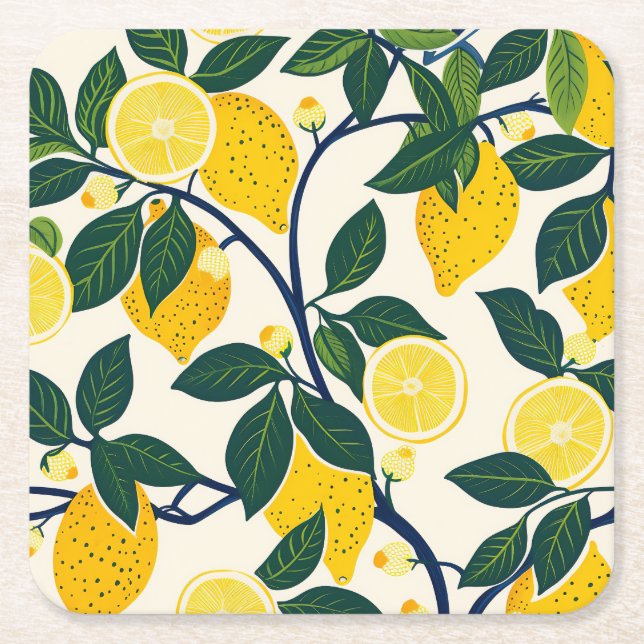 Vibrant Lemon Grove Square Paper Coaster (Front)